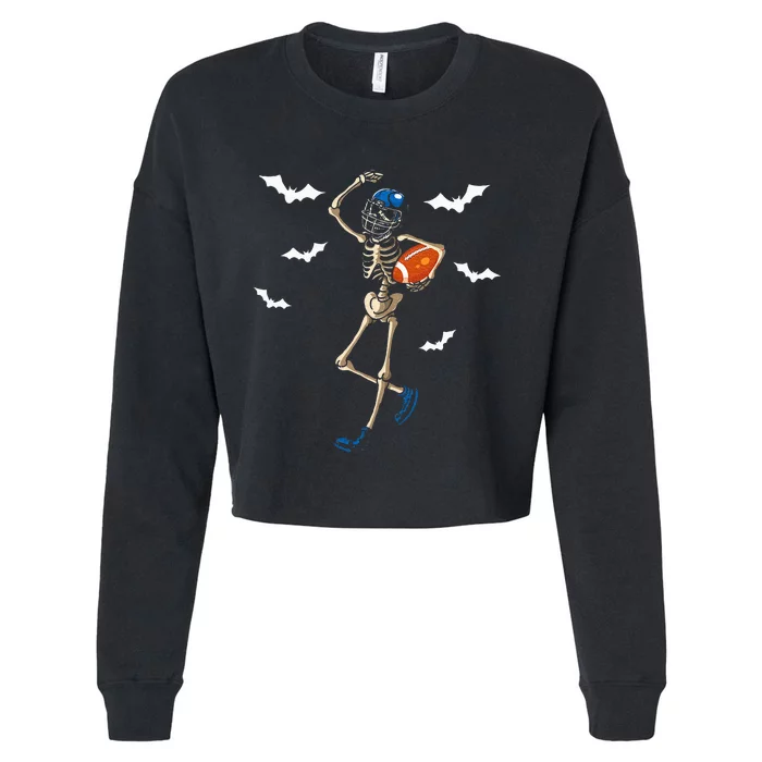 American Football Skeleton Halloween Football Fan Cropped Pullover Crew