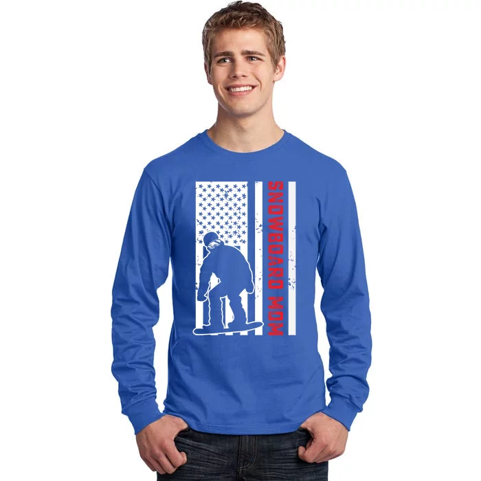 American Flag Snowboarding Mom Snowboarder Mama Snowboard Meaningful Gift Tall Long Sleeve T-Shirt