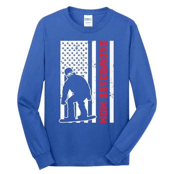 American Flag Snowboarding Mom Snowboarder Mama Snowboard Meaningful Gift Tall Long Sleeve T-Shirt