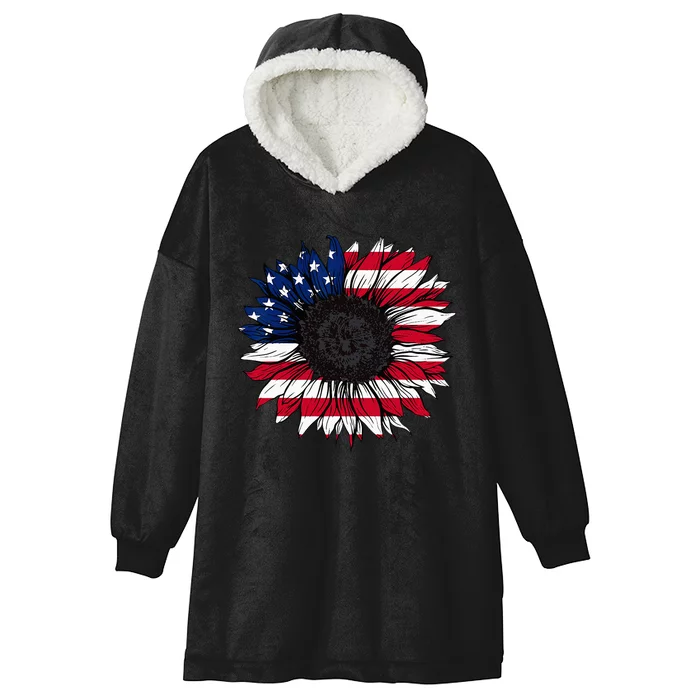 American Flag Sunflower 4th of July Independence USA Day Hooded Wearable Blanket