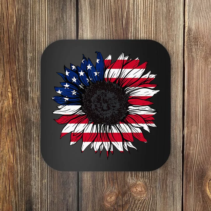 American Flag Sunflower 4th of July Independence USA Day Coaster