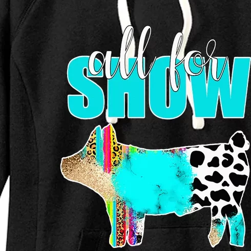 All For Show Livestock Pig Swine Cow Print Serape Turquoise Women's Fleece Hoodie