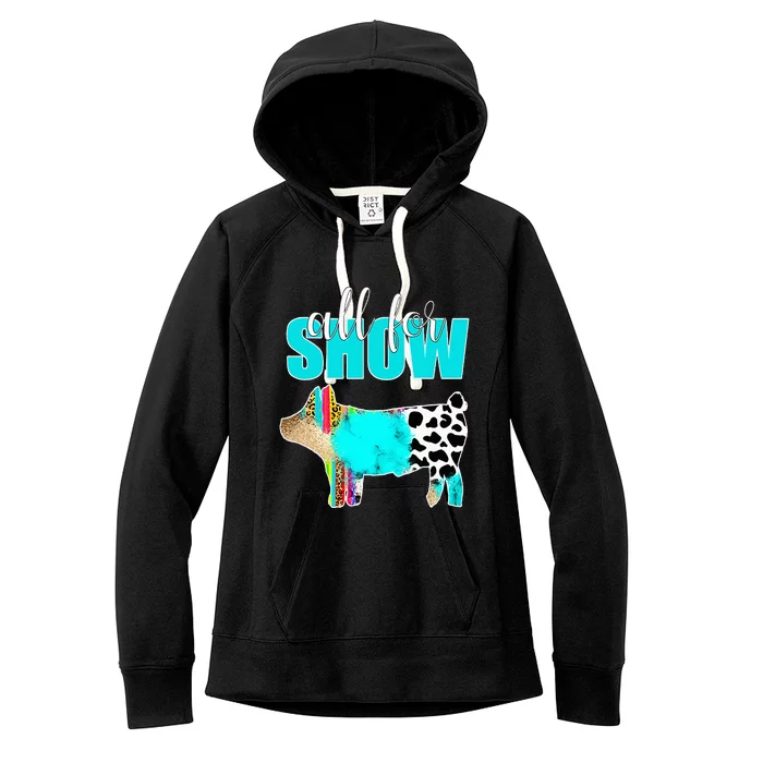 All For Show Livestock Pig Swine Cow Print Serape Turquoise Women's Fleece Hoodie