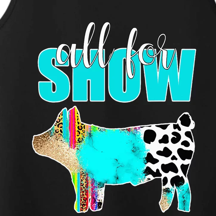 All For Show Livestock Pig Swine Cow Print Serape Turquoise Performance Tank