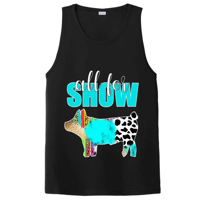 All For Show Livestock Pig Swine Cow Print Serape Turquoise Performance Tank