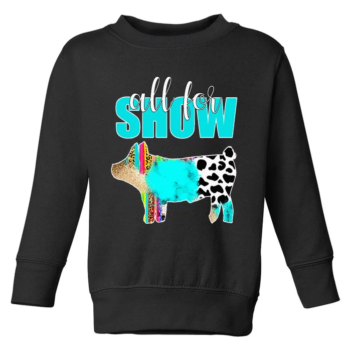 All For Show Livestock Pig Swine Cow Print Serape Turquoise Toddler Sweatshirt