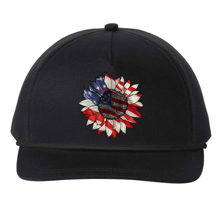 American Flag Sunflower 4th Of July Snapback Five-Panel Rope Hat