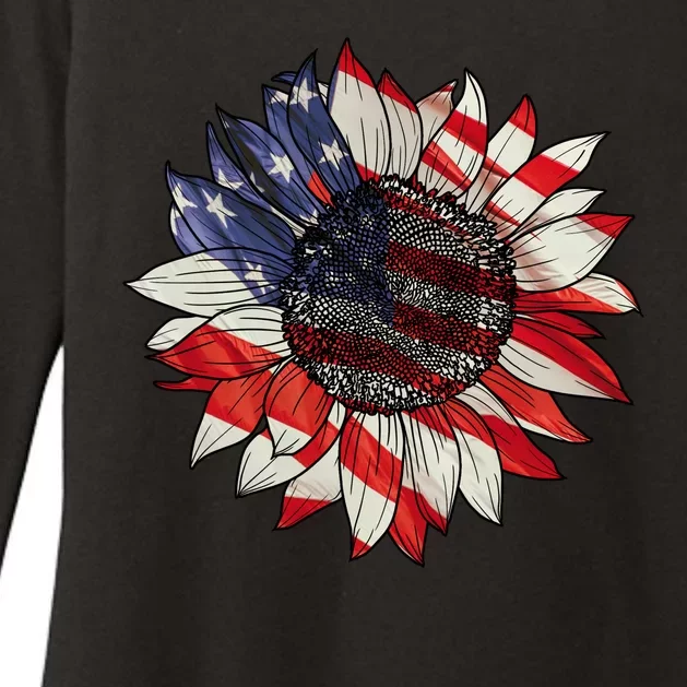 American Flag Sunflower 4th Of July Womens CVC Long Sleeve Shirt