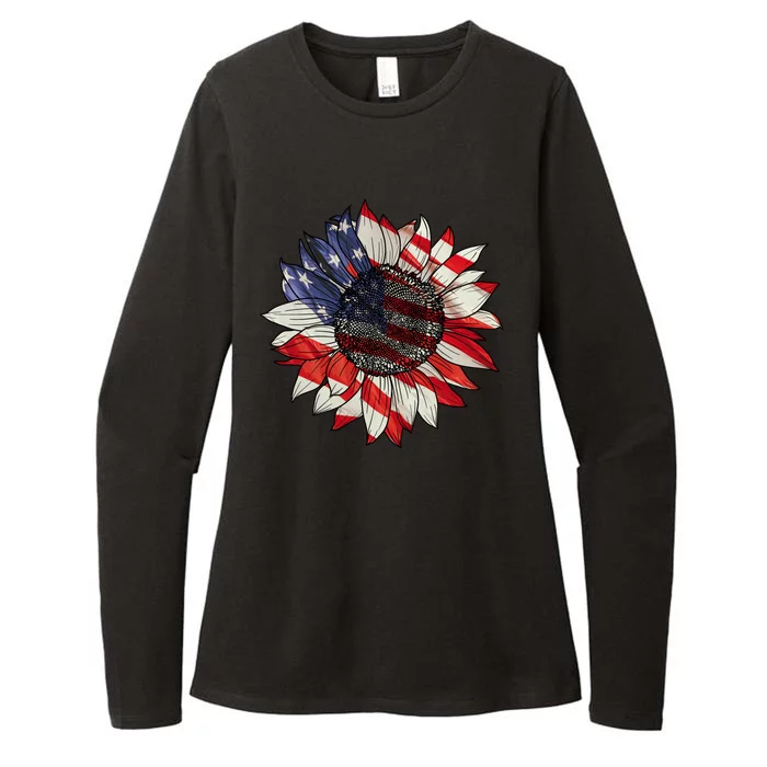 American Flag Sunflower 4th Of July Womens CVC Long Sleeve Shirt