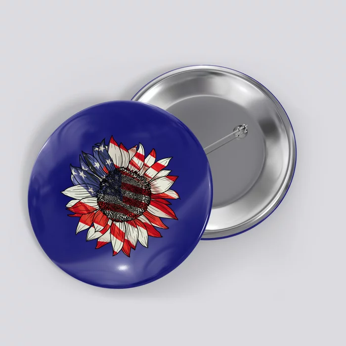 American Flag Sunflower 4th Of July Button