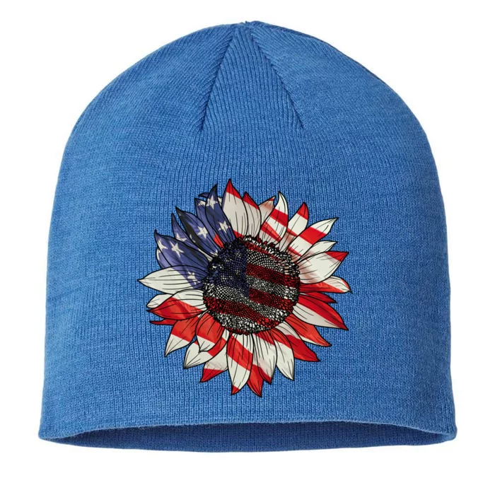 American Flag Sunflower 4th Of July 8 1/2in Sustainable Knit Beanie