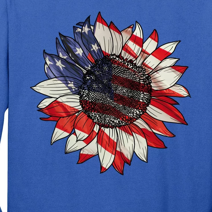 American Flag Sunflower 4th Of July Tall Long Sleeve T-Shirt