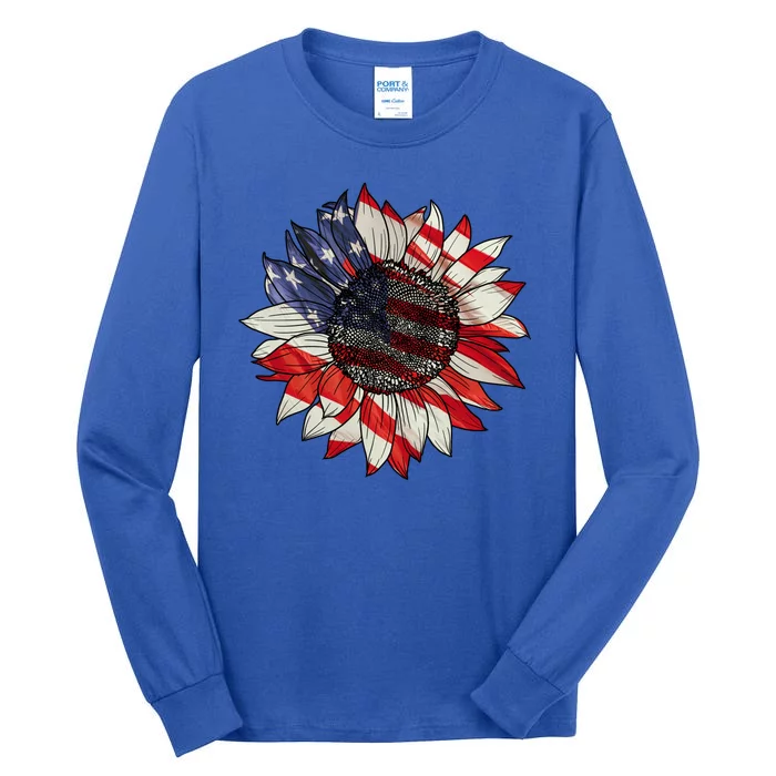 American Flag Sunflower 4th Of July Tall Long Sleeve T-Shirt