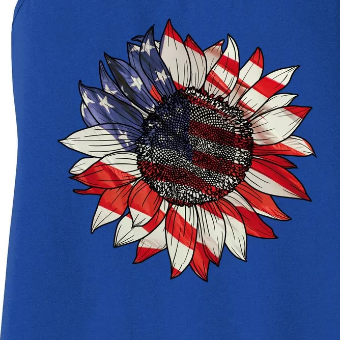 American Flag Sunflower 4th Of July Women's Racerback Tank