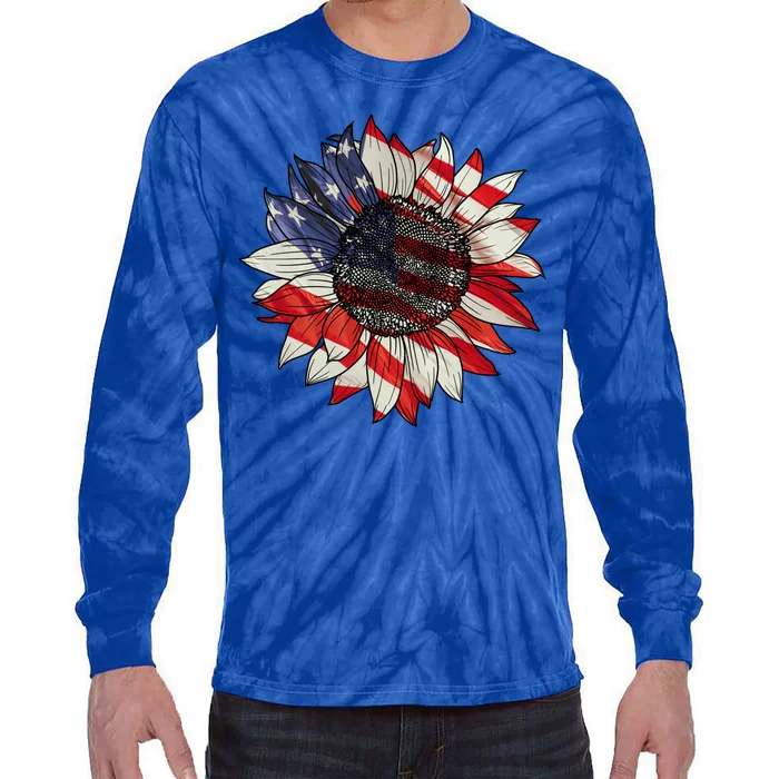 American Flag Sunflower 4th Of July Tie-Dye Long Sleeve Shirt