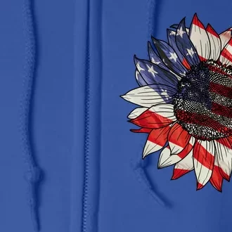 American Flag Sunflower 4th Of July Full Zip Hoodie