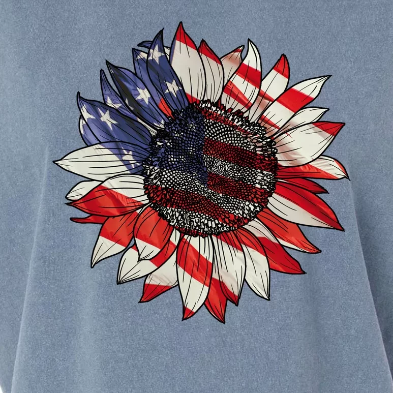 American Flag Sunflower 4th Of July Garment-Dyed Women's Muscle Tee