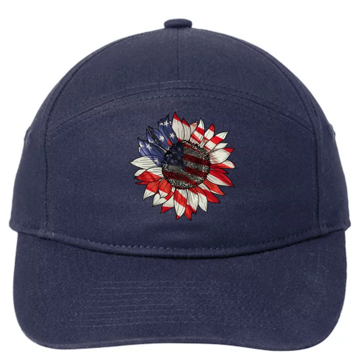 American Flag Sunflower 4th Of July 7-Panel Snapback Hat