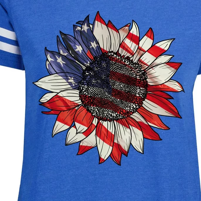 American Flag Sunflower 4th Of July Enza Ladies Jersey Football T-Shirt