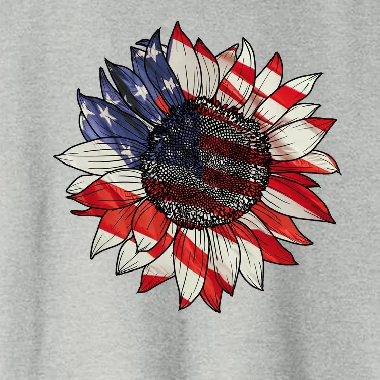 American Flag Sunflower 4th Of July Women's Crop Top Tee