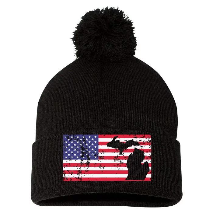 American Flag State Of Michigan Usa Fourth Of July Pom Pom 12in Knit Beanie