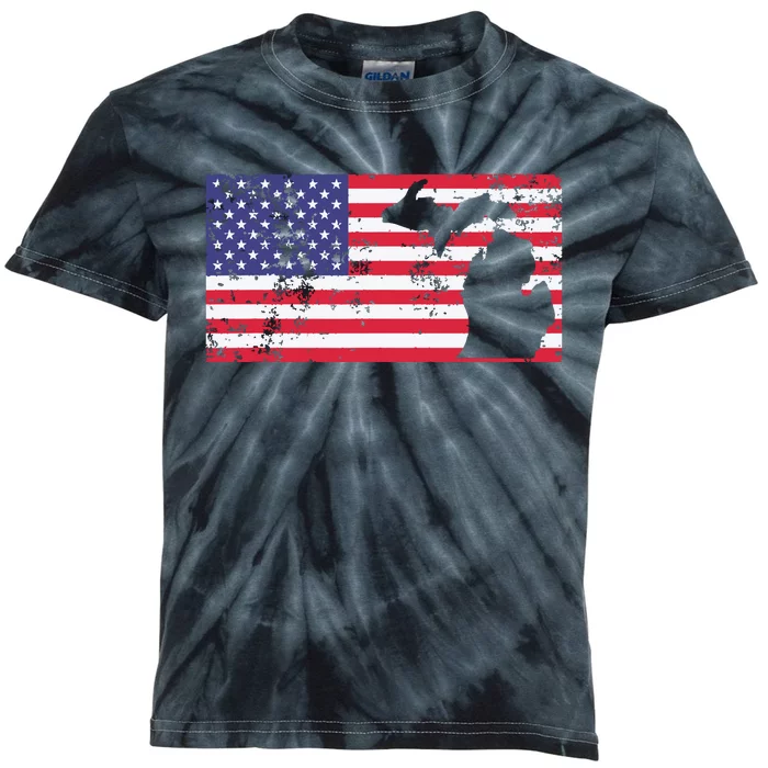 American Flag State Of Michigan Usa Fourth Of July Kids Tie-Dye T-Shirt