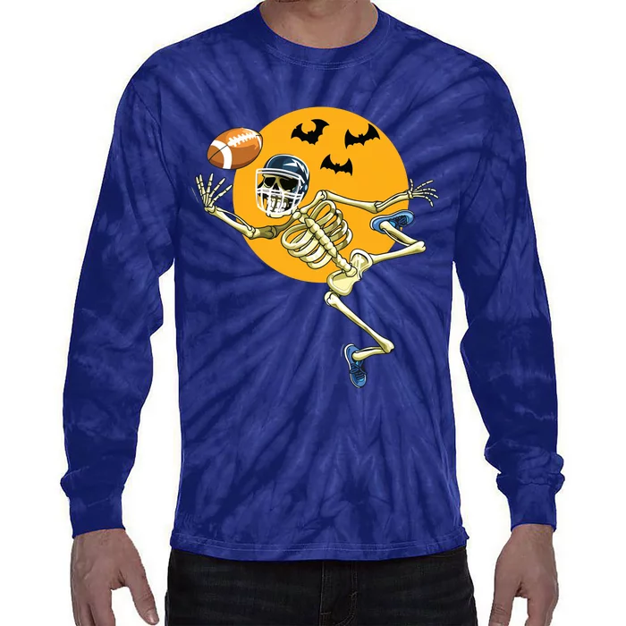 American Football Skeleton Halloween Boy Football Fan Tie-Dye Long Sleeve Shirt