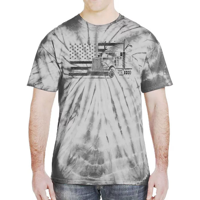 American Flag Semi Truck Driver 18 Wheeler Patriotic Trucker Tie-Dye T-Shirt