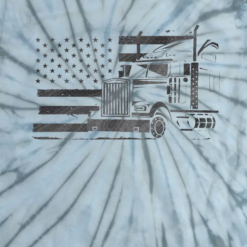 American Flag Semi Truck Driver 18 Wheeler Patriotic Trucker Tie-Dye T-Shirt