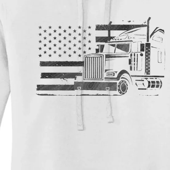 American Flag Semi Truck Driver 18 Wheeler Patriotic Trucker Women's Pullover Hoodie