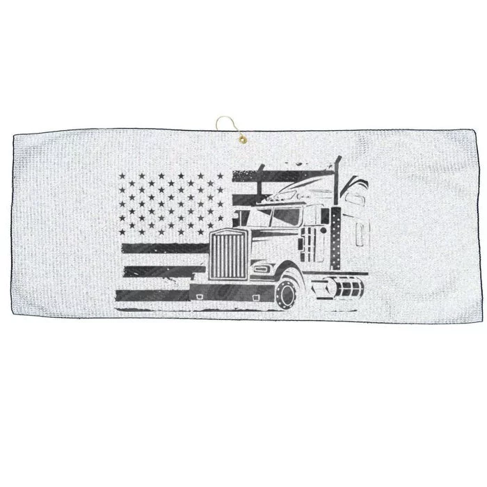 American Flag Semi Truck Driver 18 Wheeler Patriotic Trucker Large Microfiber Waffle Golf Towel