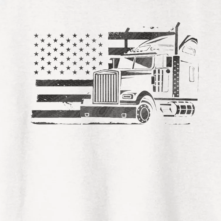 American Flag Semi Truck Driver 18 Wheeler Patriotic Trucker Women's Crop Top Tee