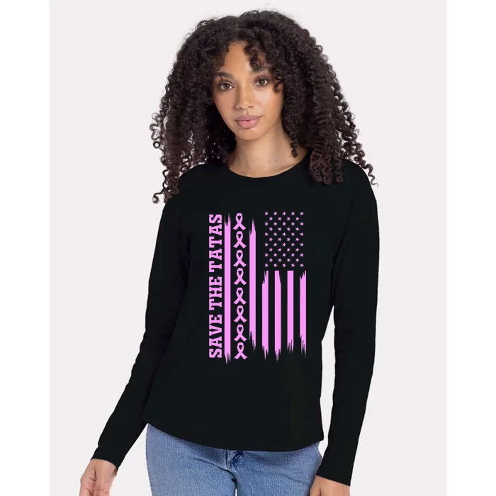 American Flag Save The Tatas Womens Cotton Relaxed Long Sleeve T-Shirt