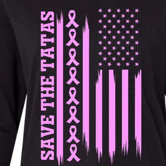 American Flag Save The Tatas Womens Cotton Relaxed Long Sleeve T-Shirt