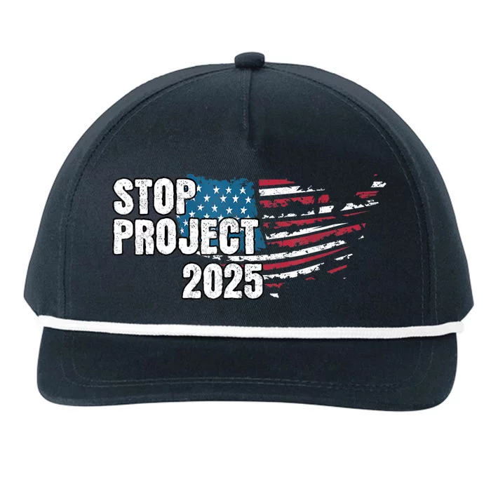 American Flag Stop Project 2025 Anti Trump Snapback Five-Panel Rope Hat