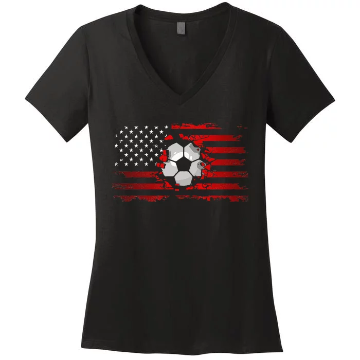 American Flag Soccer Apparel Soccer Women's V-Neck T-Shirt