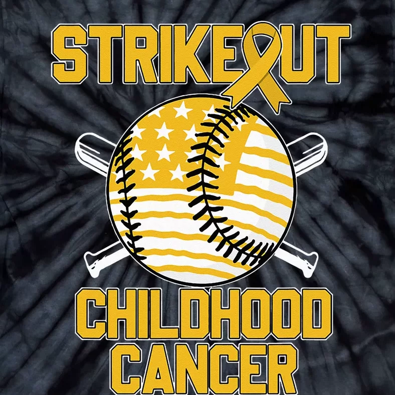 American Flag Strikeout Childhood Cancer Baseball Tie-Dye T-Shirt