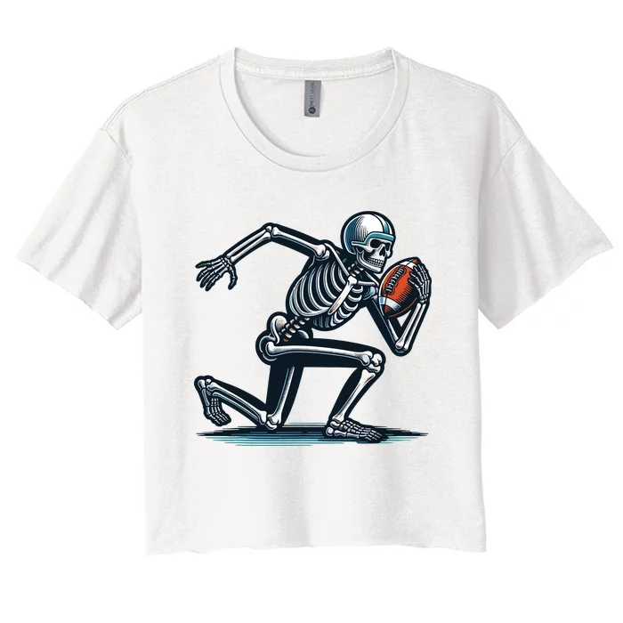 American Football Skeleton Boy Football Fan Halloween Women's Crop Top Tee