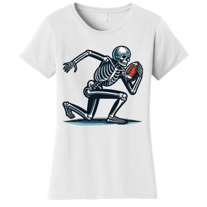 American Football Skeleton Boy Football Fan Halloween Women's T-Shirt