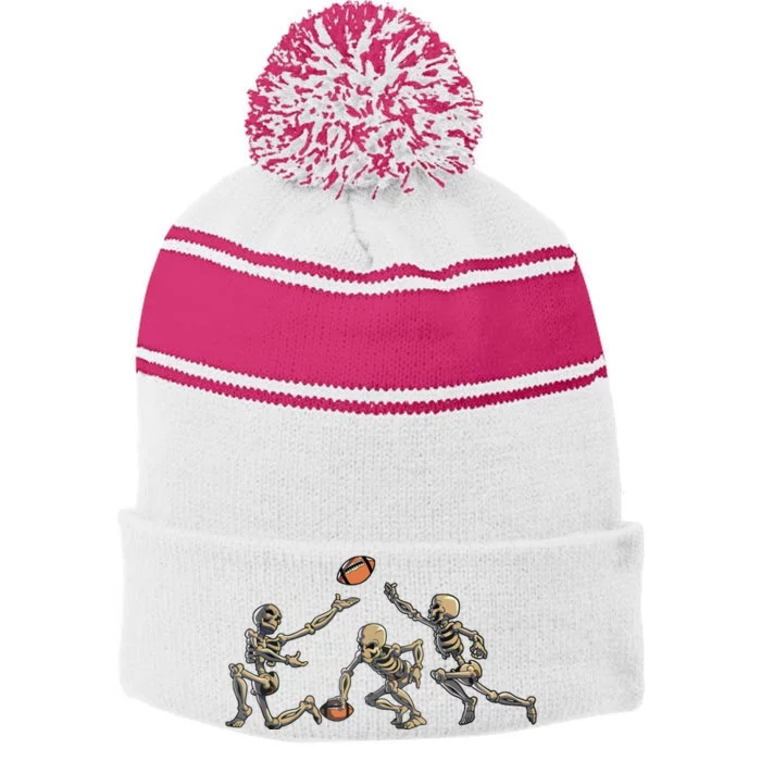 American Football Skeleton Halloween Boy Football Fan Stripe Pom Pom Beanie