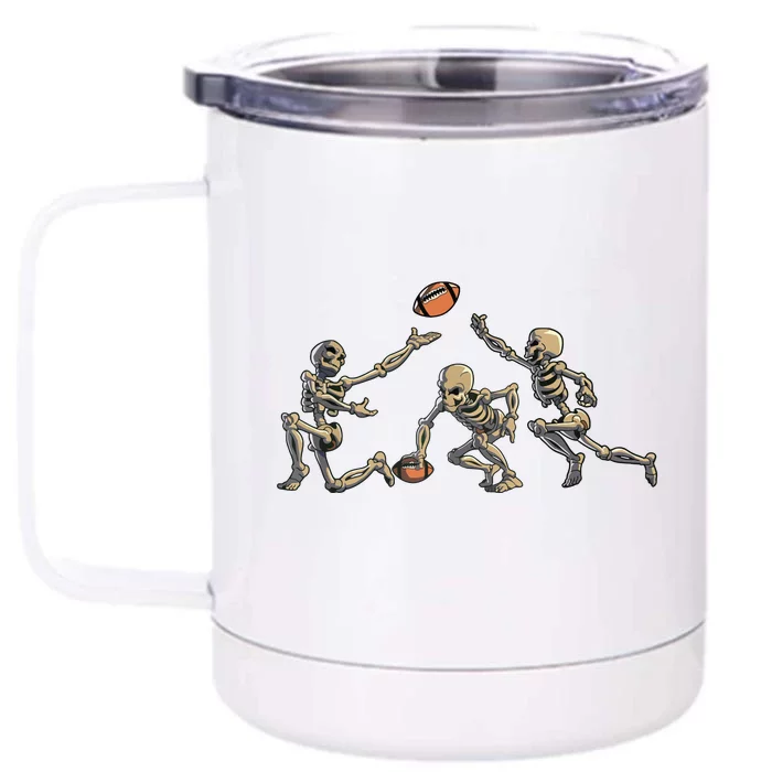 American Football Skeleton Halloween Boy Football Fan Front & Back 12oz Stainless Steel Tumbler Cup