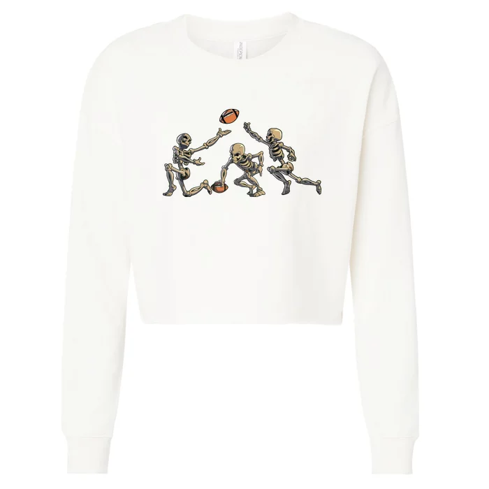 American Football Skeleton Halloween Boy Football Fan Cropped Pullover Crew