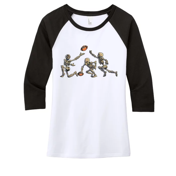 American Football Skeleton Halloween Boy Football Fan Women's Tri-Blend 3/4-Sleeve Raglan Shirt