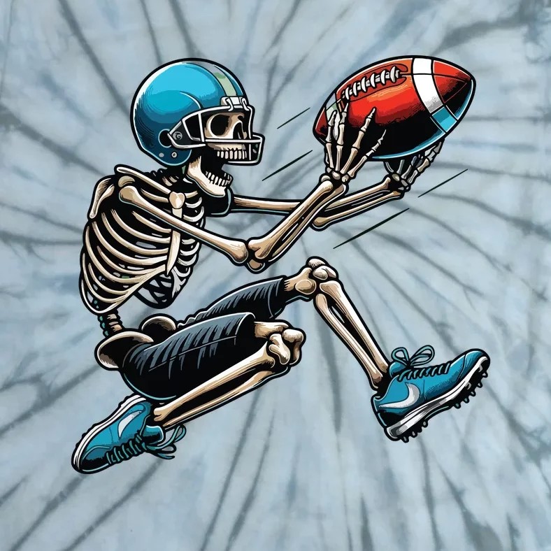 American Football Skeleton Halloween Boy Football Fan Tie-Dye T-Shirt