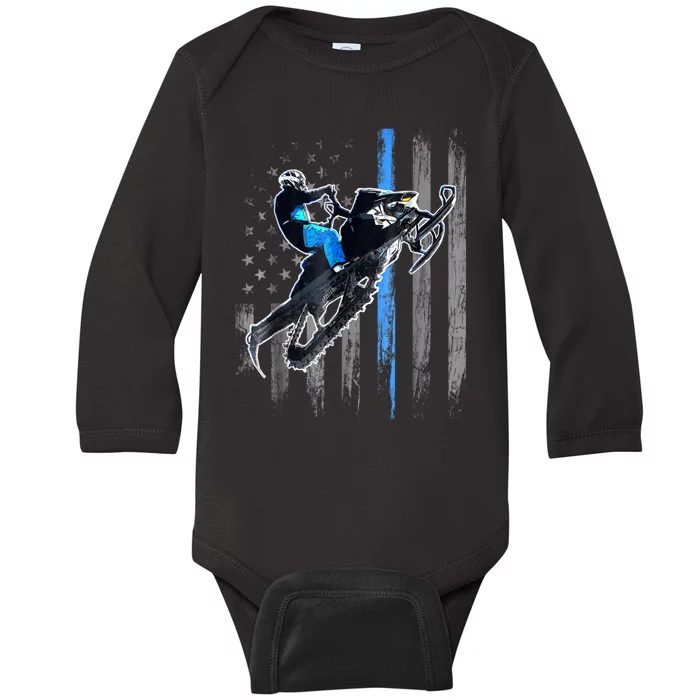 American Flag Snowmobile Shirt Men Snowmobile Riding Gift Baby Long Sleeve Bodysuit