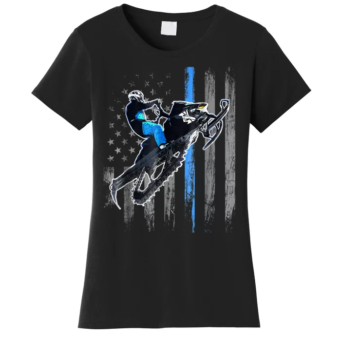 American Flag Snowmobile Shirt Men Snowmobile Riding Gift Women's T-Shirt