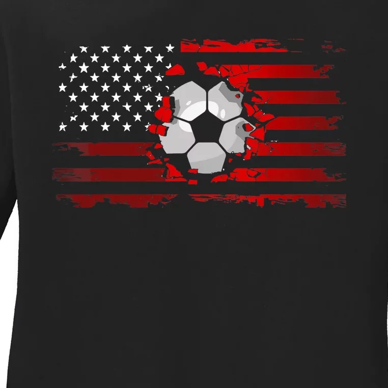 American Flag Soccer Soccer Ladies Long Sleeve Shirt