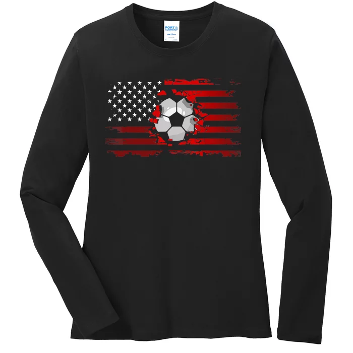 American Flag Soccer Soccer Ladies Long Sleeve Shirt