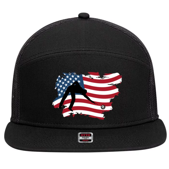 American Flag Snooker Billiards Lover Retro Billiards Dad Gift For Father's Day 7 Panel Mesh Trucker Snapback Hat