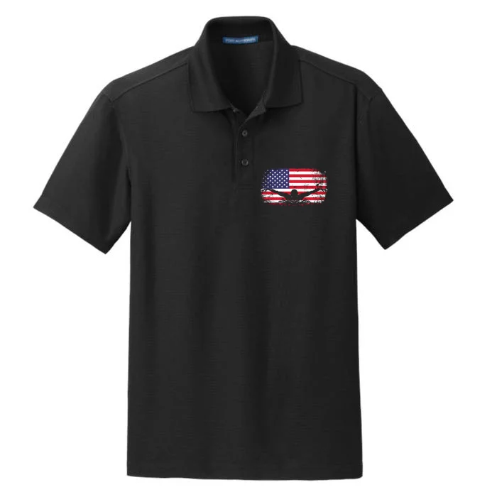 American Flag Swimming USA Dry Zone Grid Performance Polo